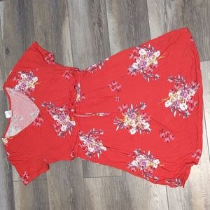 Red floral shirt sleeve dress